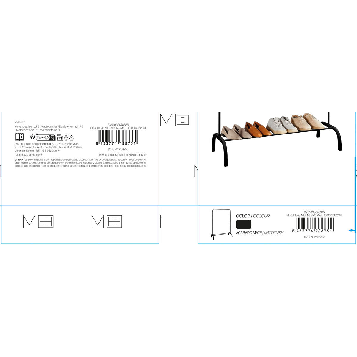 Šatní skříň MobleKit černá 18 mm 104 x 41 x 152 cm (6 kusů) – obrázek 5