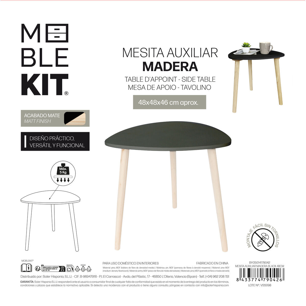 Odkládací stolek MobleKit 48 x 48 x 46 cm (6 kusů) – obrázek 5