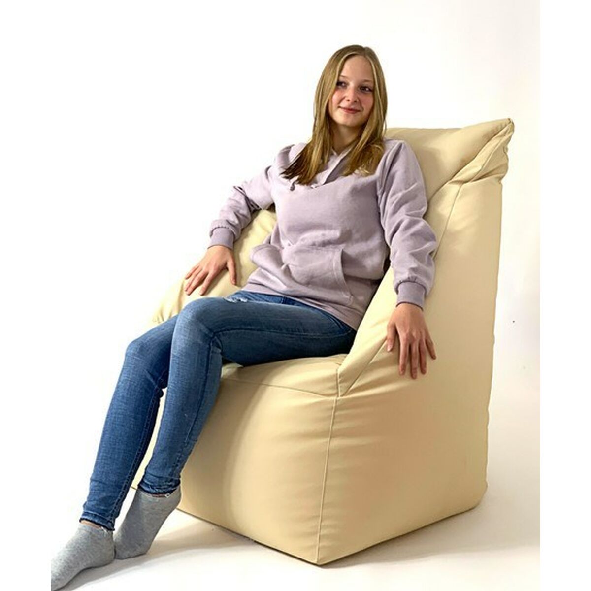 Puf GO GIFT krémová Oxford tkanina rip-stop 65x115x65 cm krémová – obrázek 2