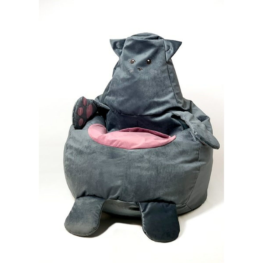 Sedací vak GO GIFT šedý Oxford Kočka 105 x 80 cm