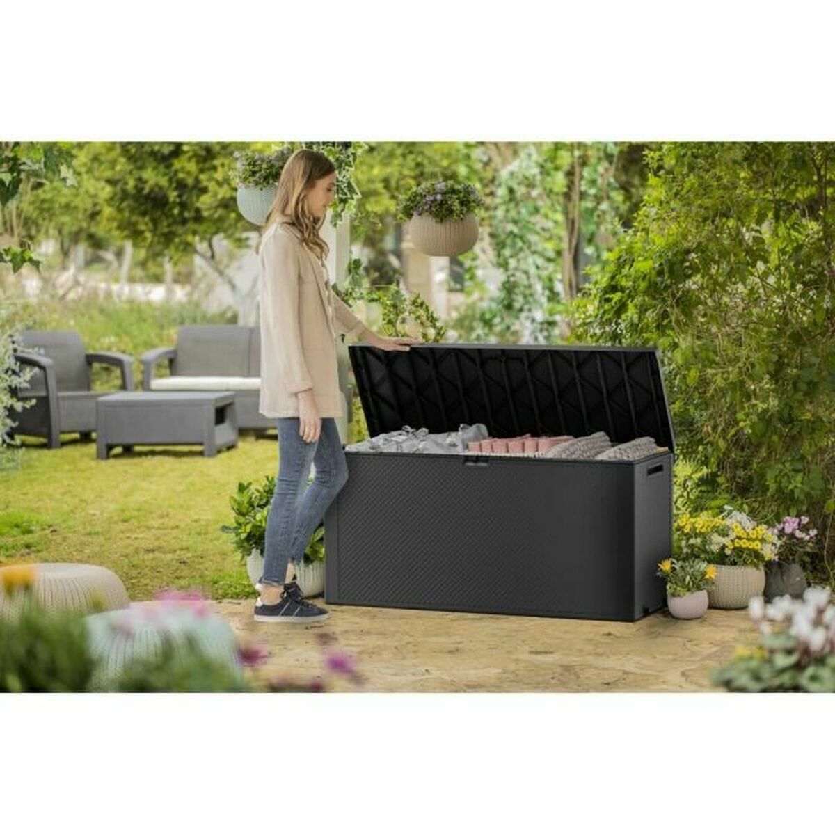 Venkovní úložný box Keter Emily Tmavě šedá Pryskyřice Plast (118 x 45 x 58 cm) – obrázek 5