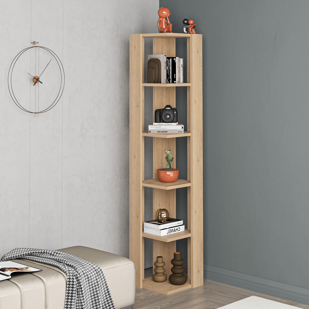 Rohový regál Alexandra House Living Eg dřevěný, MDP, 33 x 161 x 33 cm, 5 polic – obrázek 2