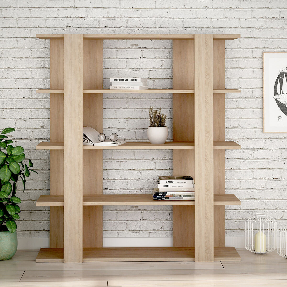 Knihovna Alexandra House Living EG dřevo MDP 110 x 122 x 29 cm 4 police – obrázek 2