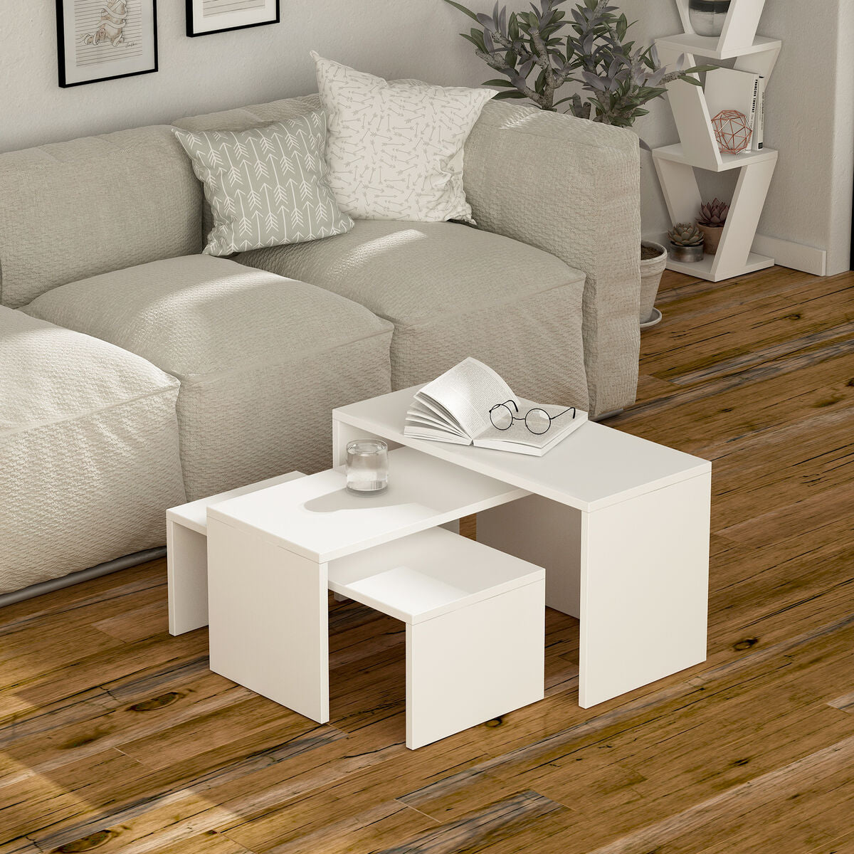 Sada 3 stolů Alexandra House Living, bílé dřevo MDP, 32 x 65 x 30 cm, 24 x 65 x 30 cm, 39 x 65 x 30 cm – obrázek 2