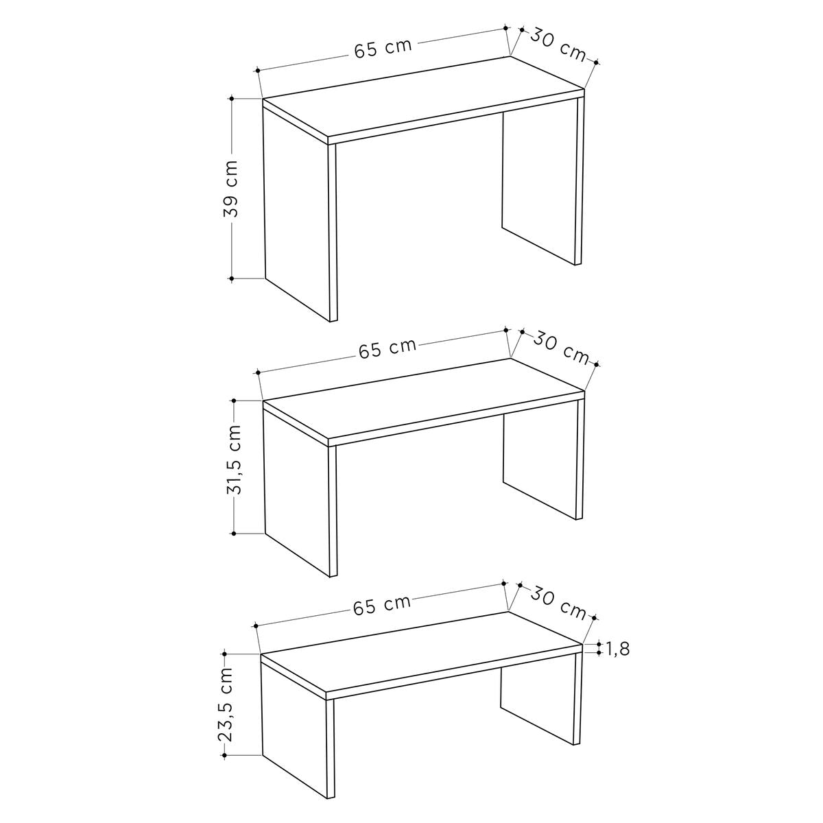 Sada 3 stolů Alexandra House Living, bílé dřevo MDP, 32 x 65 x 30 cm, 24 x 65 x 30 cm, 39 x 65 x 30 cm – obrázek 4