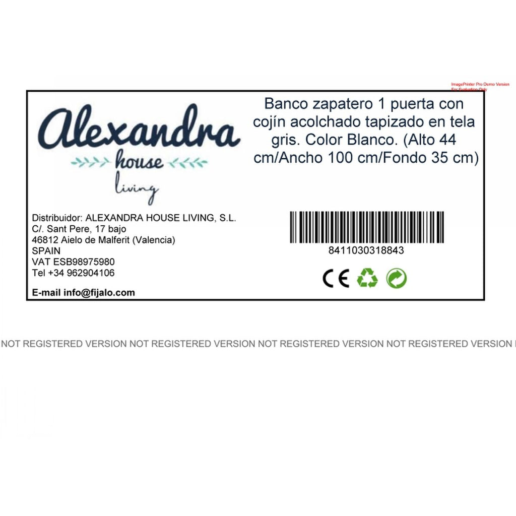 Botník Alexandra House Living bílá šedá 100 x 44 x 35 cm 2 police 1 dvířka – obrázek 5