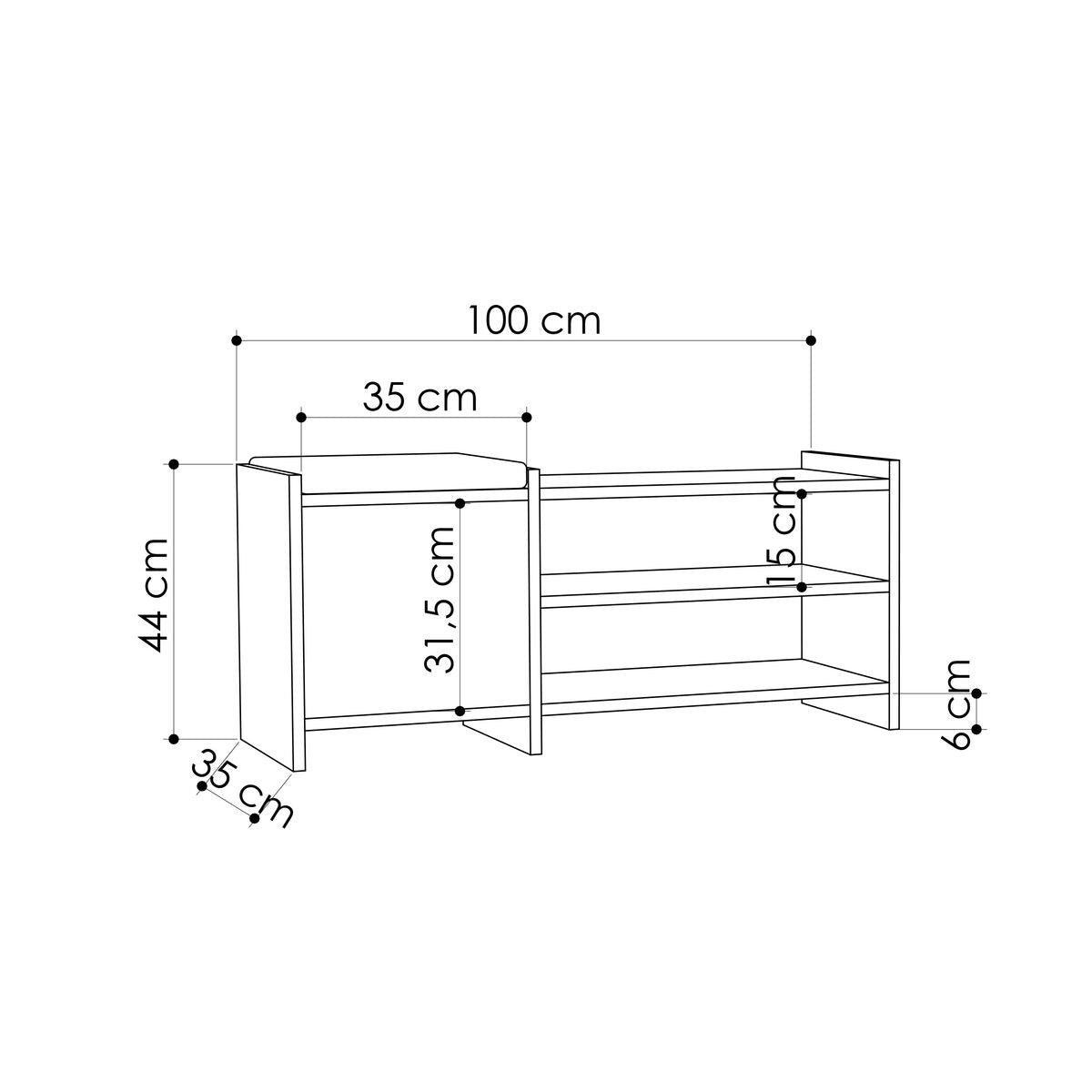 Botník Alexandra House Living bílá šedá 100 x 44 x 35 cm 2 police 1 dvířka – obrázek 4