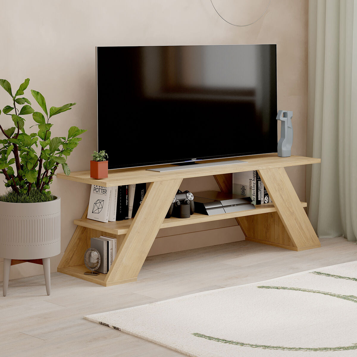 TV skříňka Alexandra House Living Diagonal hnědá 120 x 40 x 33 cm – obrázek 3