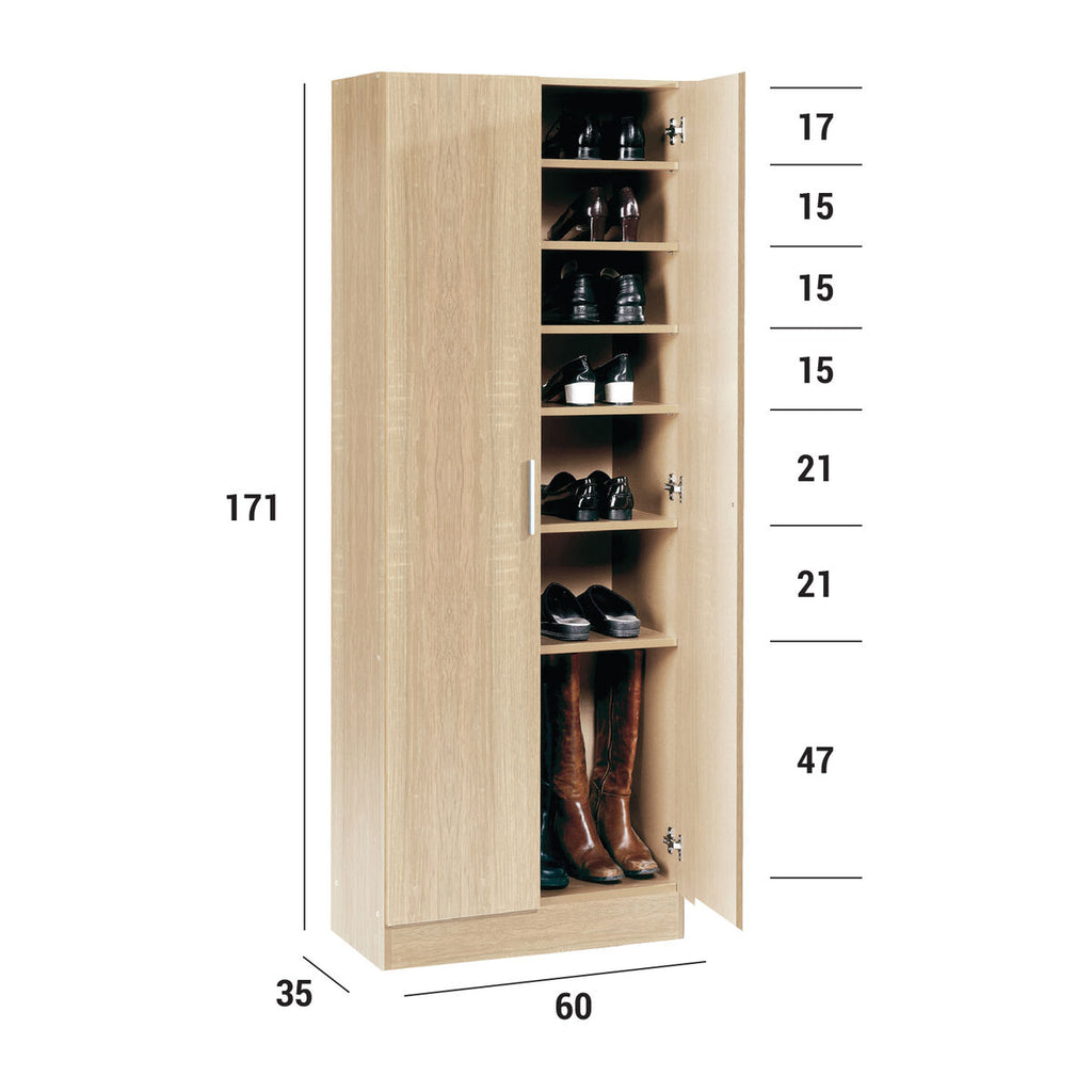 Botník Alexandra House Living světle hnědý 59 x 171 x 35 cm 2 dvířka 7 polic – obrázek 3