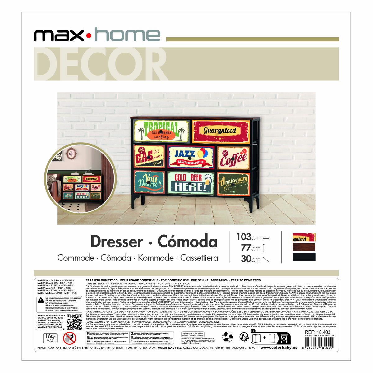 Komoda Max Home Vintage 103 x 77 x 30 cm – obrázek 7