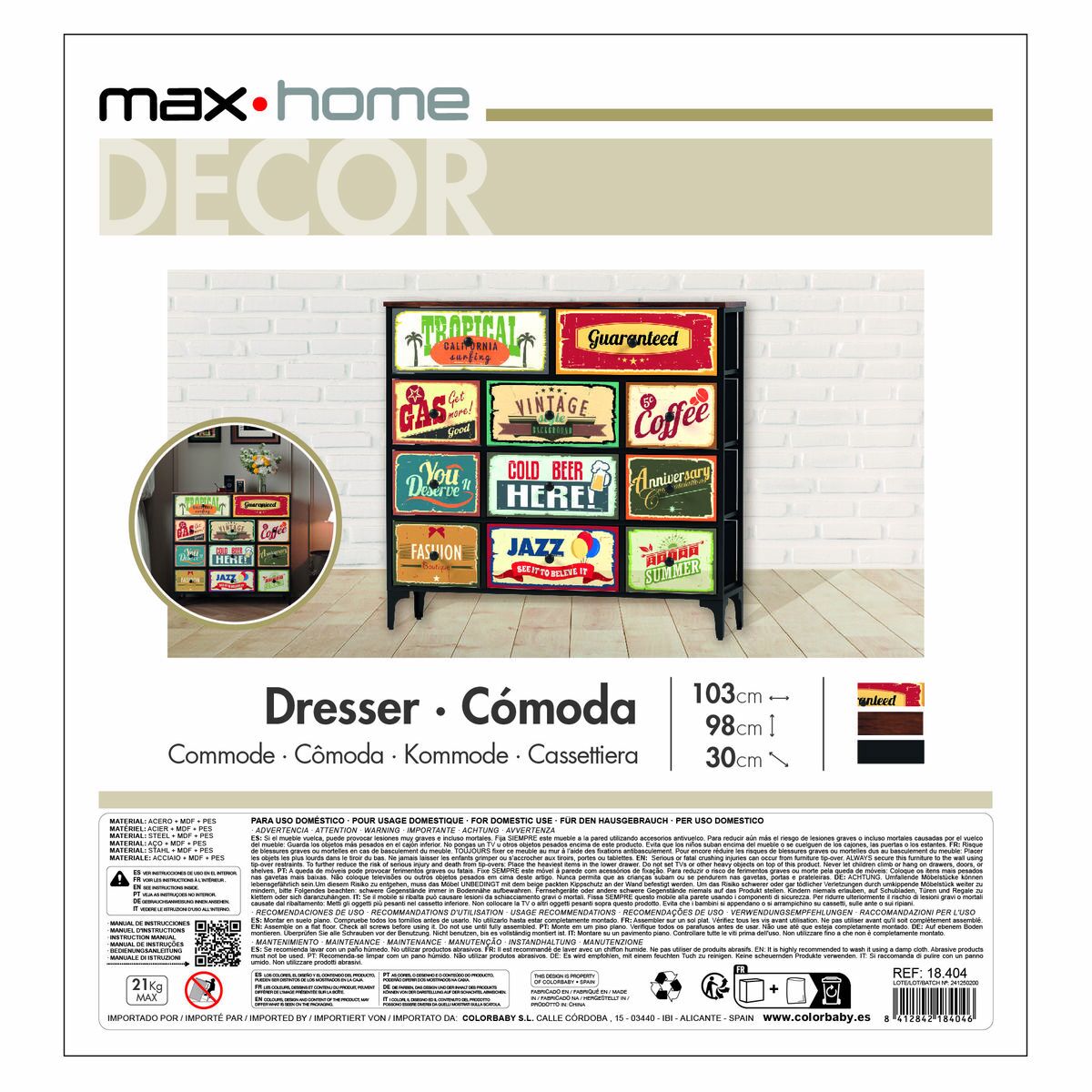 Komoda Max Home Vintage 103 x 98 x 30 cm – obrázek 7