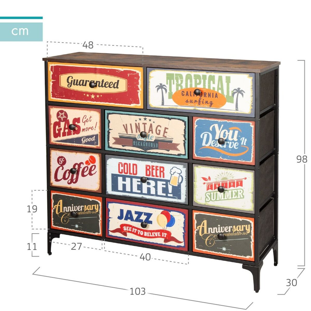 Komoda Max Home Vintage 103 x 98 x 30 cm – obrázek 4