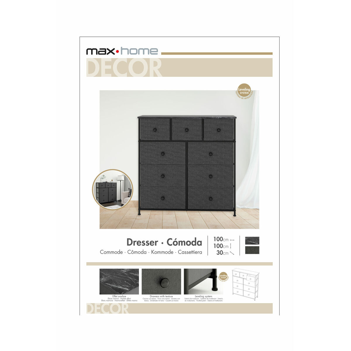 Komoda Max Home černá šedá mramor 100 x 100 x 30 cm – obrázek 8