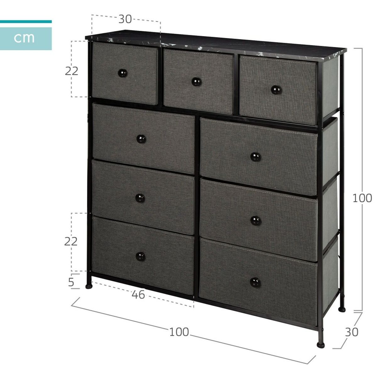 Komoda Max Home černá šedá mramor 100 x 100 x 30 cm – obrázek 4
