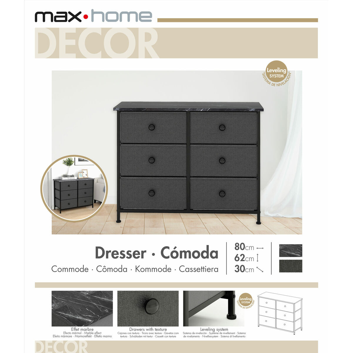 Komoda Max Home šedý mramor 80 x 62 x 30 cm – obrázek 8