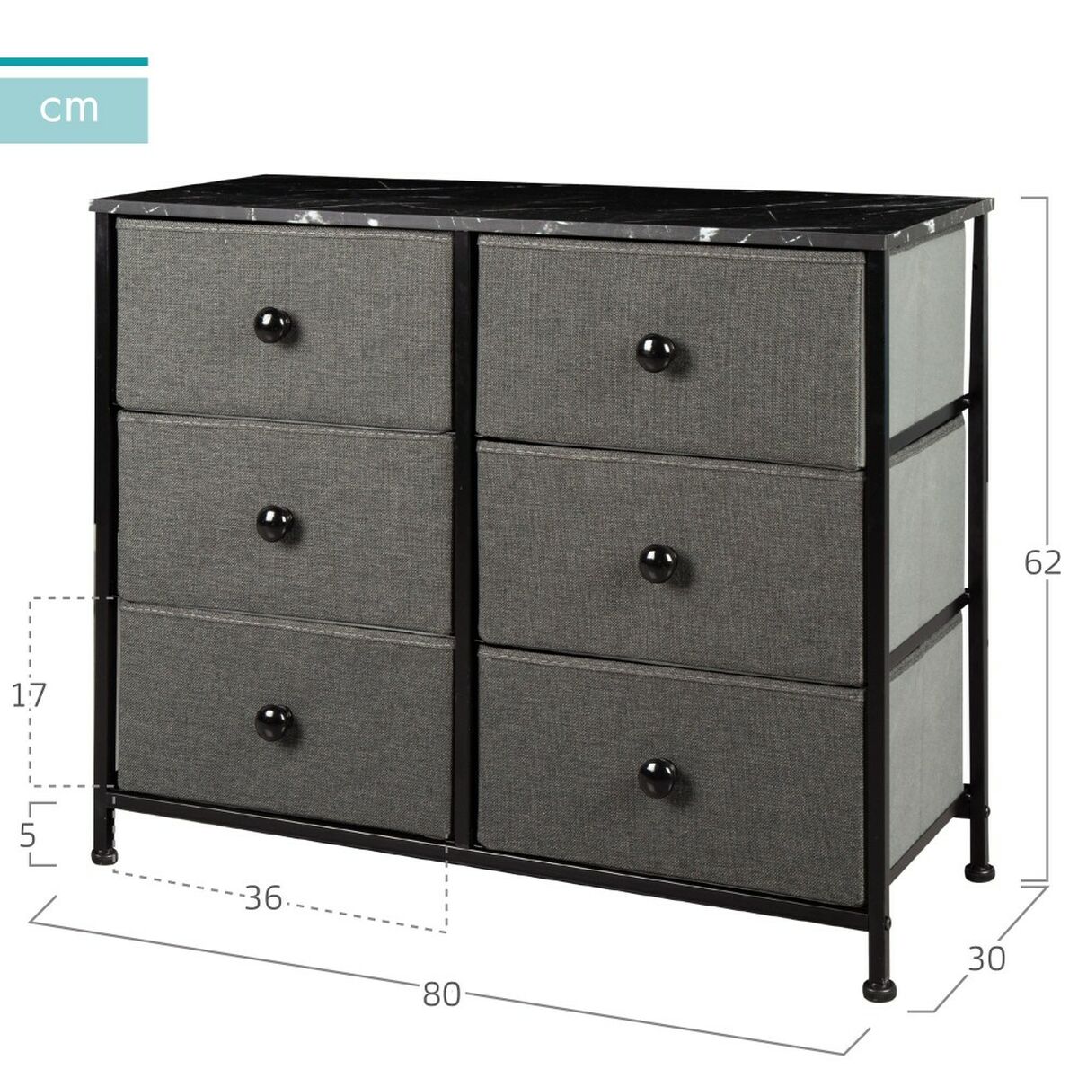 Komoda Max Home šedý mramor 80 x 62 x 30 cm – obrázek 4
