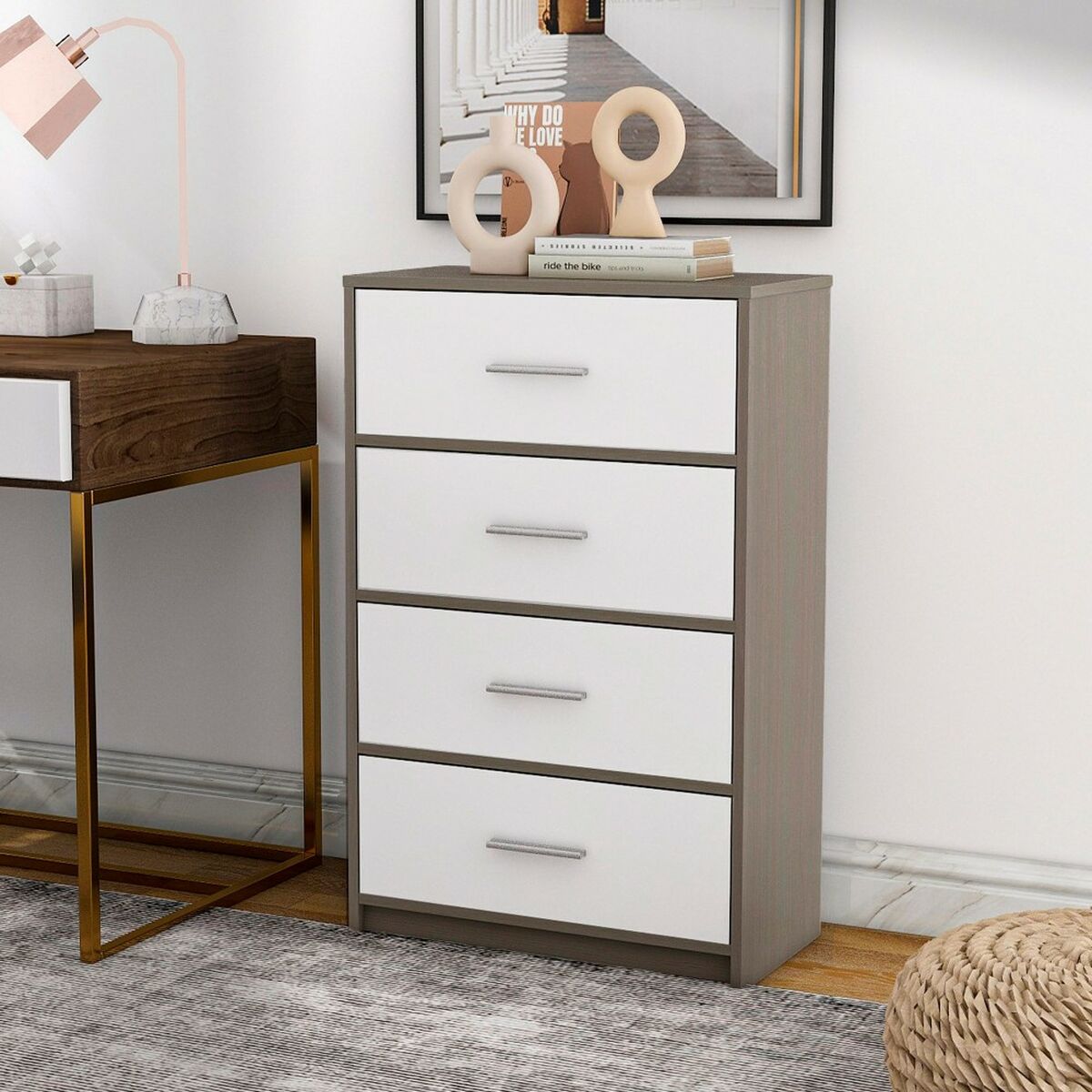 Komoda Max Home, bílá/šedá, moderní, 58 x 91 x 30 cm – obrázek 2