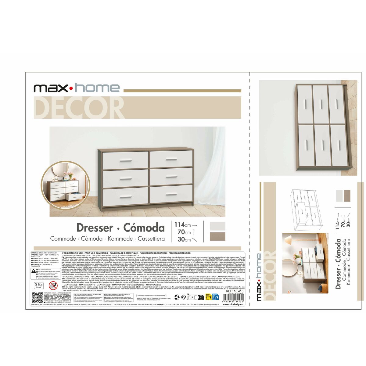 Komoda Max Home bílá/šedá moderní 114 x 70 x 30 cm – obrázek 2