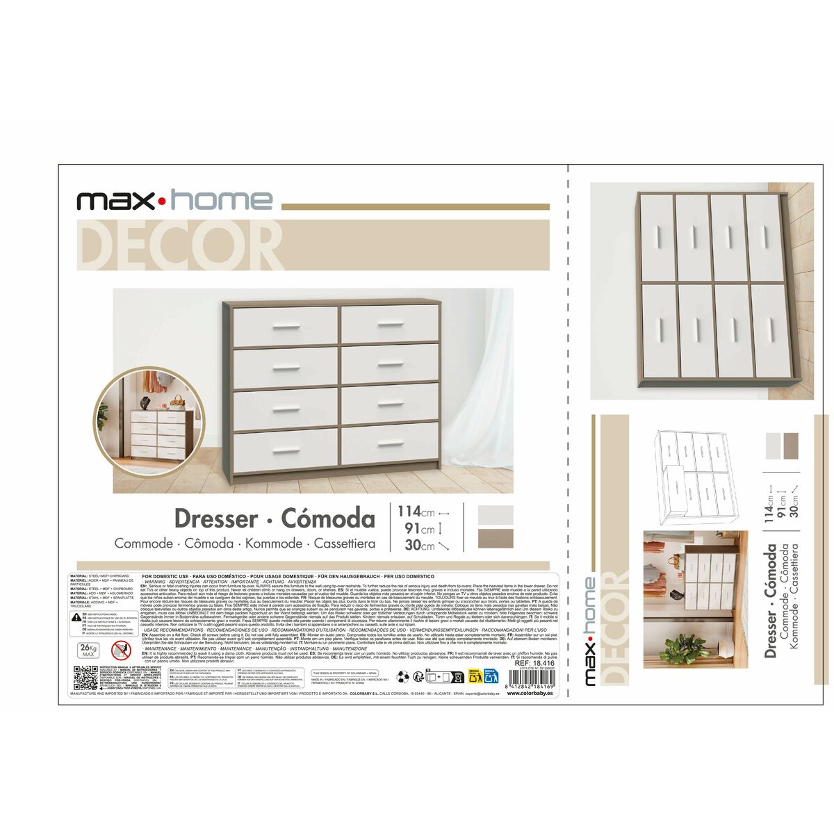 Komoda Max Home Bílo-šedá Moderní 114 x 92 x 30 cm – obrázek 2