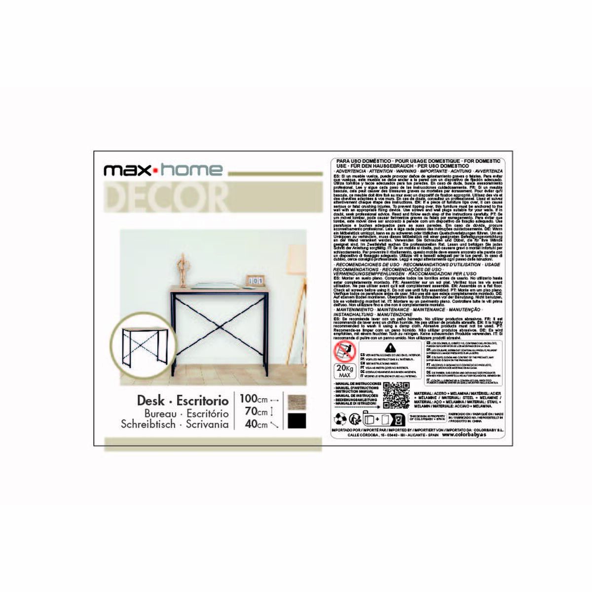 Psací stůl Max Home ocel melaminová dřevotříska 100 x 70 x 40 cm – obrázek 2