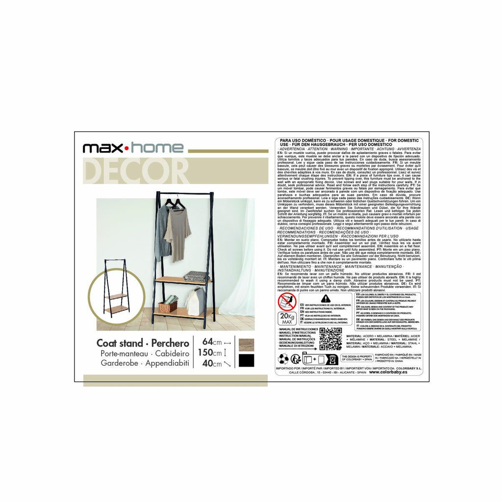Šatní skříň s policí Max Home ocel melamin dřevotříska minimalistická 64 x 150 x 40 cm – obrázek 7