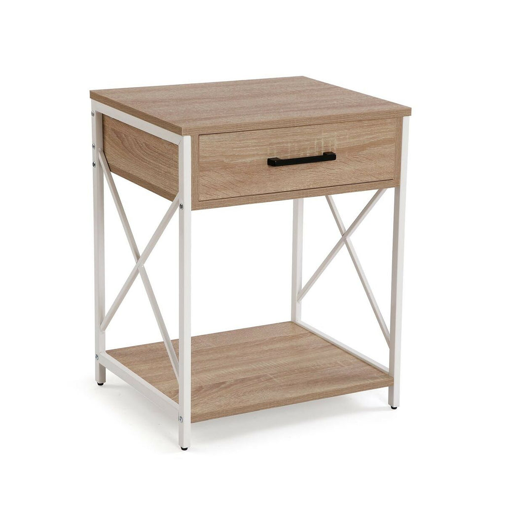 Noční stolek Versa bílý PVC dřevo kov 40 x 60 x 48 cm