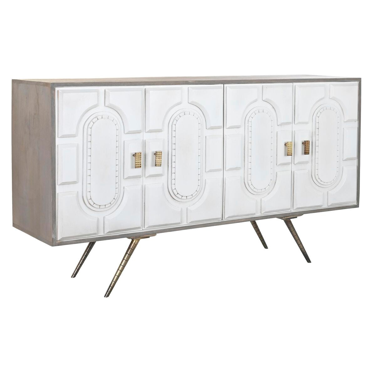 Příborník DKD Home Decor bílý šedý zlatý kov mangové dřevo 152 x 43 x 84 cm