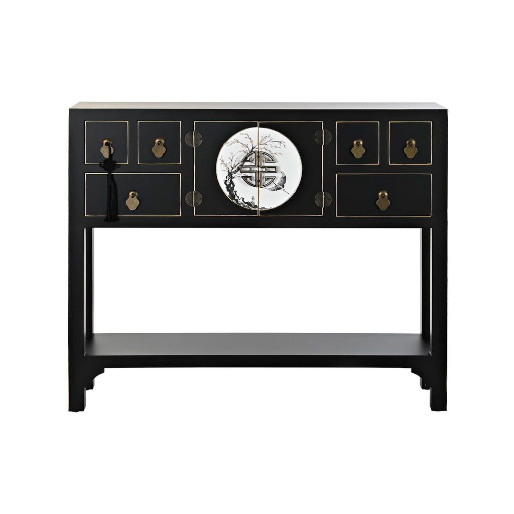 Odkládací stolek DKD Home Decor 95 x 26 x 79 cm jedle černá zlatá kov bílá dřevo MDF