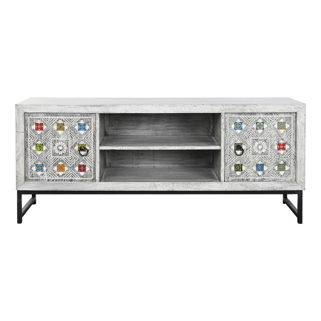 TV skříňka DKD Home Decor bílá béžová šedá vícebarevná z keramiky a mangového dřeva 130 x 40 x 56 cm – obrázek 6