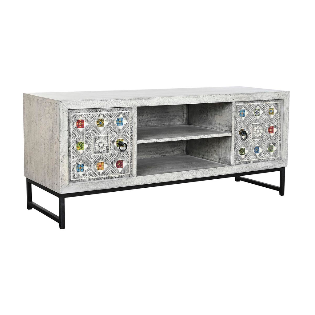 TV skříňka DKD Home Decor bílá béžová šedá vícebarevná z keramiky a mangového dřeva 130 x 40 x 56 cm
