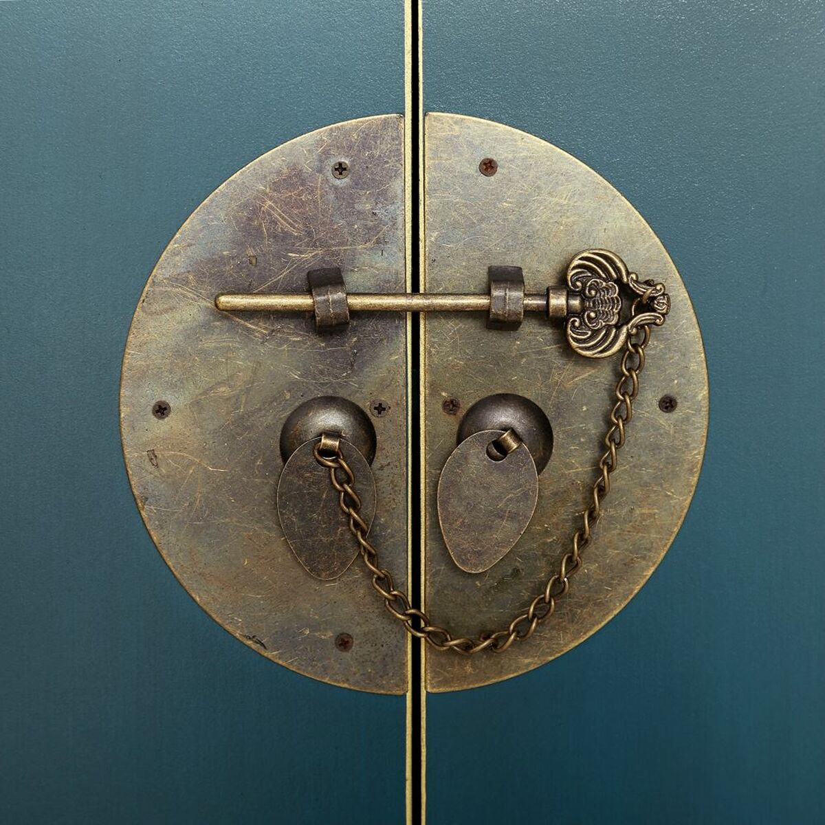 Příborník ORIENTE modro-zlatý, železo, dřevo, MDF 63 x 33 x 131 cm – obrázek 3