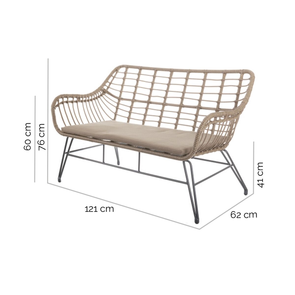 Zahradní židle Ariki 121 x 62 x 76 cm syntetický ratan ocel grafit – obrázek 2