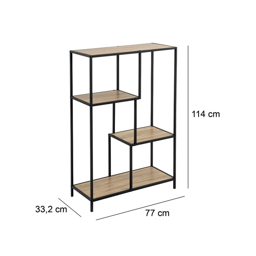 Police černá přírodní dřevo kov ocel laminát 77 x 33 x 114 cm – obrázek 5