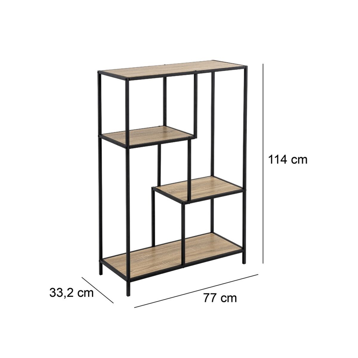Police černá přírodní dřevo kov ocel laminát 77 x 33 x 114 cm – obrázek 5