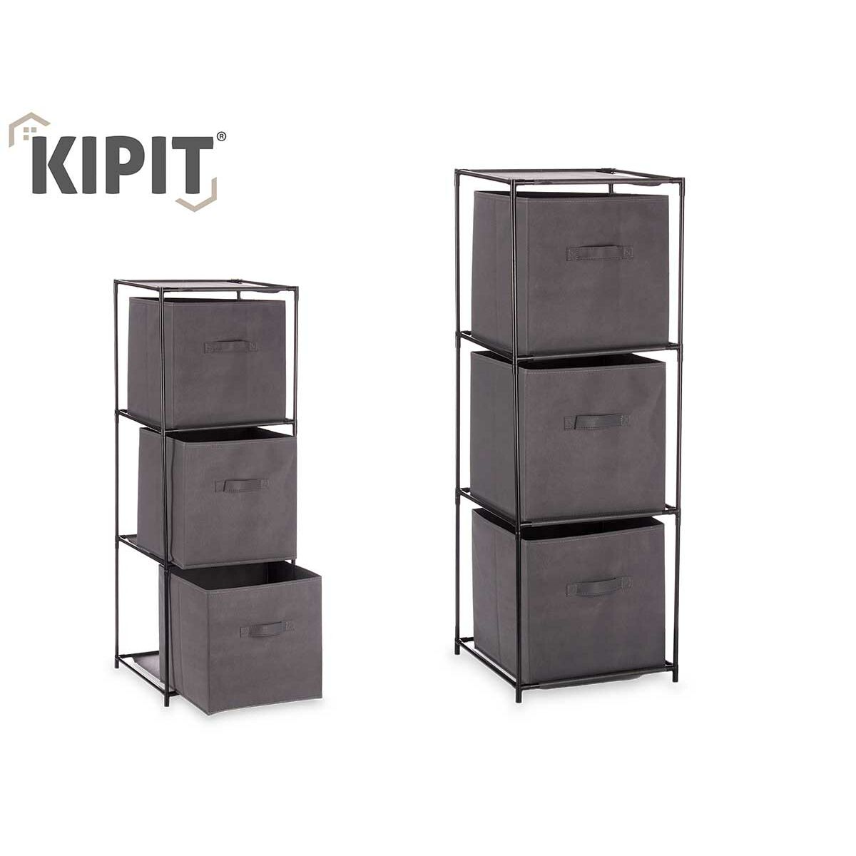 Regál Kipit černý šedý látka polypropylen železo plast 35 x 35 x 102 cm – obrázek 3