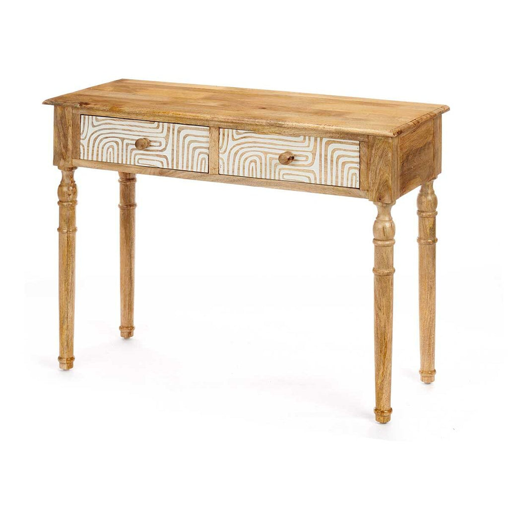 Konzolový stolek se 2 zásuvkami Gift Decor bílo-hnědý 98 x 77 x 42 cm zakřivení