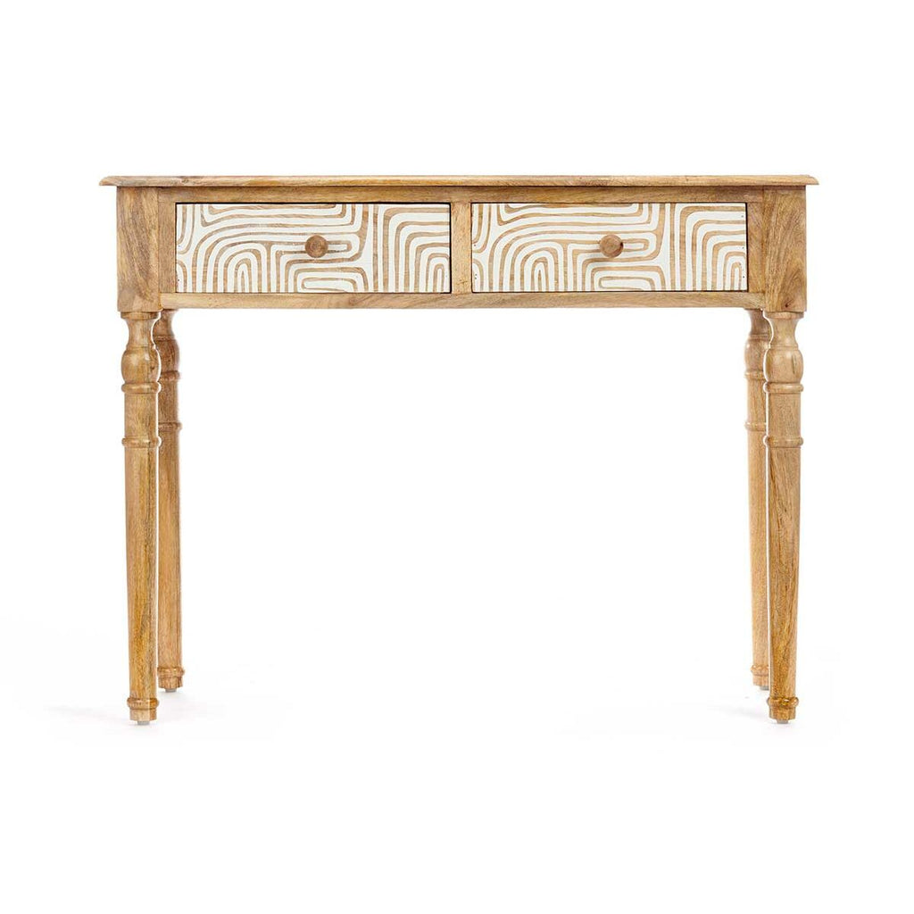 Konzolový stolek se 2 zásuvkami Gift Decor bílo-hnědý 98 x 77 x 42 cm zakřivení – obrázek 3