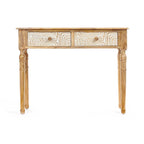Konzolový stolek se 2 zásuvkami Gift Decor bílo-hnědý 98 x 77 x 42 cm zakřivení – obrázek 3