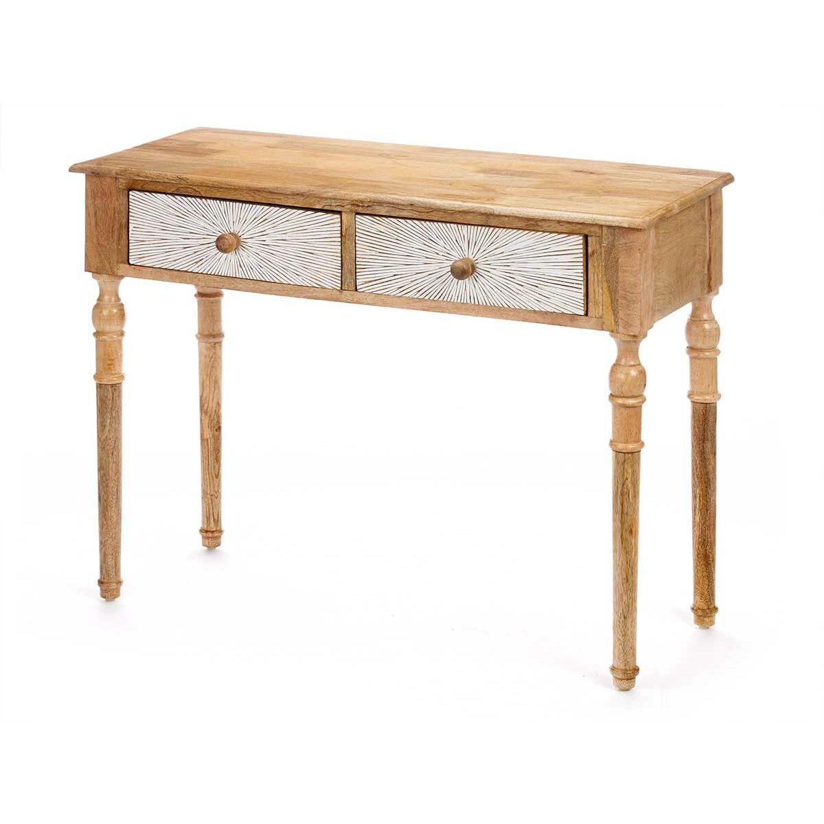 Konzolový stolek se 2 zásuvkami Gift Decor bílo-hnědý 98 x 77 x 42 cm pruhovaný