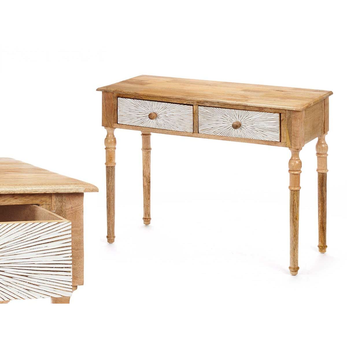 Konzolový stolek se 2 zásuvkami Gift Decor bílo-hnědý 98 x 77 x 42 cm pruhovaný – obrázek 2