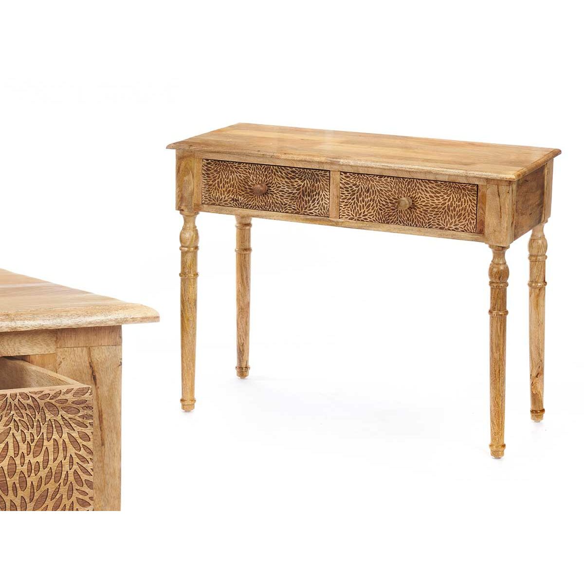 Konzolový stolek se 2 zásuvkami Gift Decor hnědý 98 x 77 x 42 cm list – obrázek 2