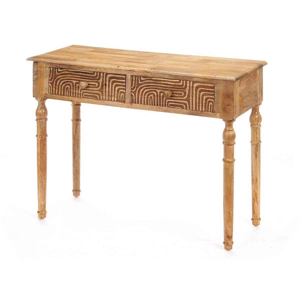 Konzolový stolek se 2 zásuvkami Gift Decor hnědý 98 x 77 x 42 cm prohnutí