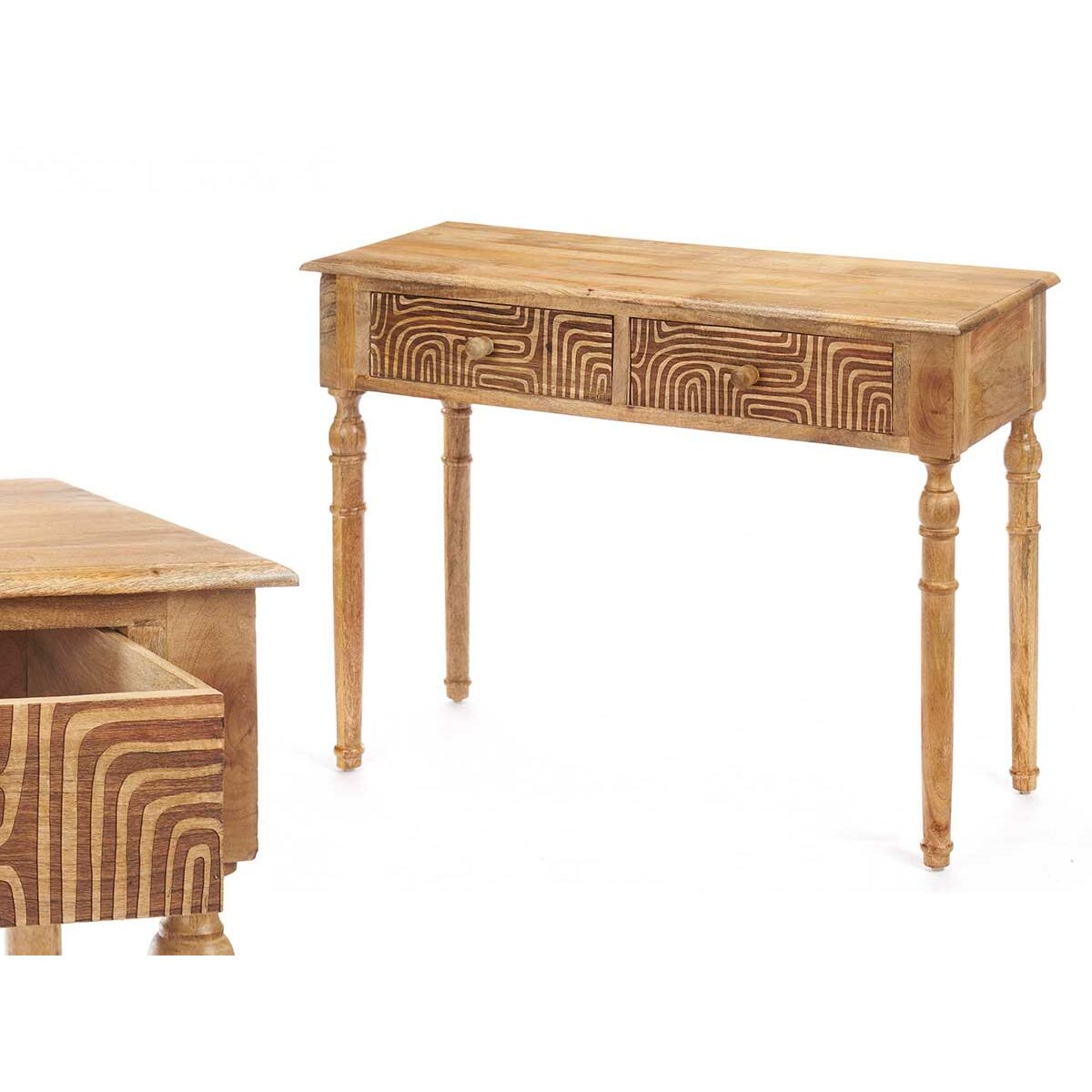 Konzolový stolek se 2 zásuvkami Gift Decor hnědý 98 x 77 x 42 cm prohnutí – obrázek 2