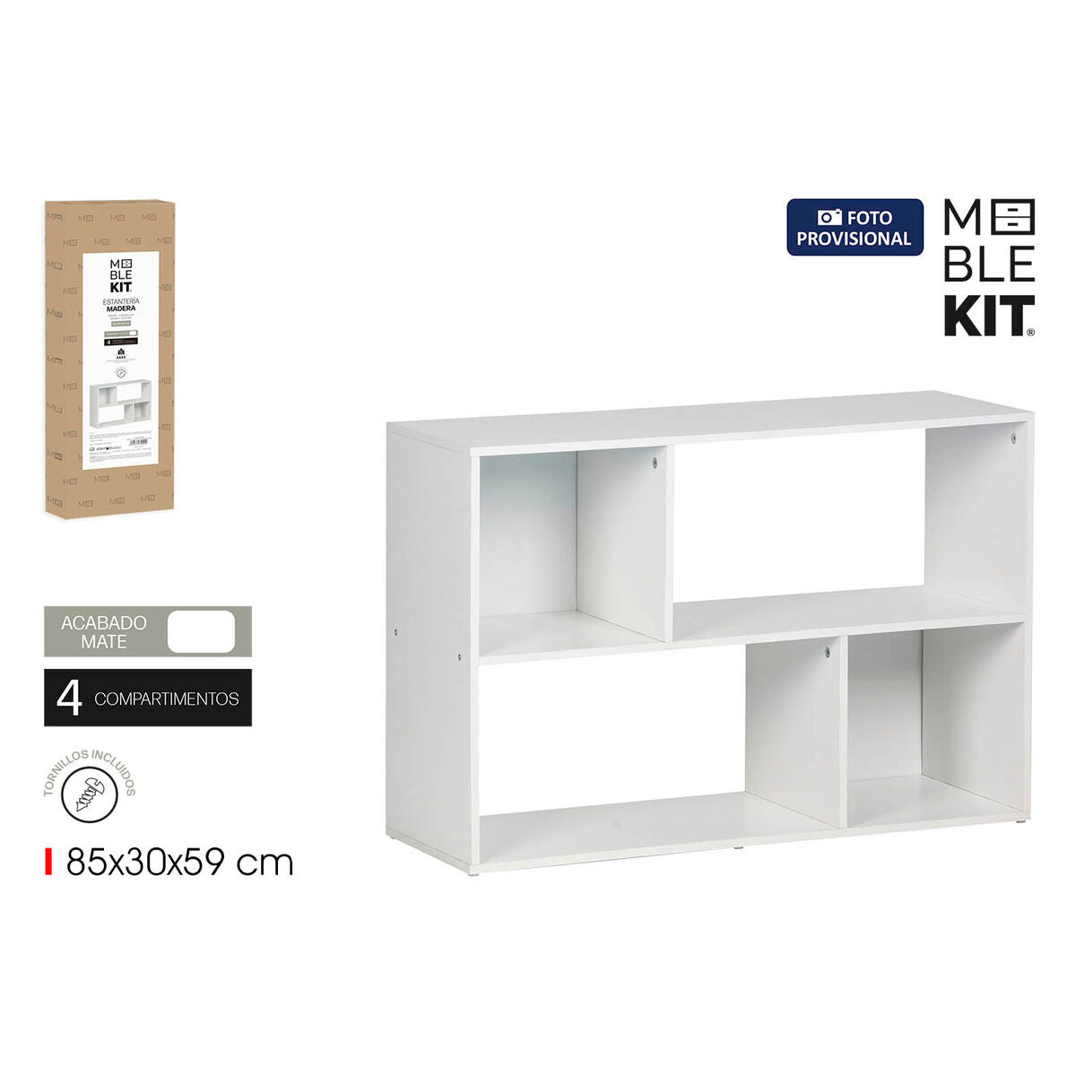 Regál MobleKit bílý, dřevěný 85 × 30 × 59 cm – obrázek 2