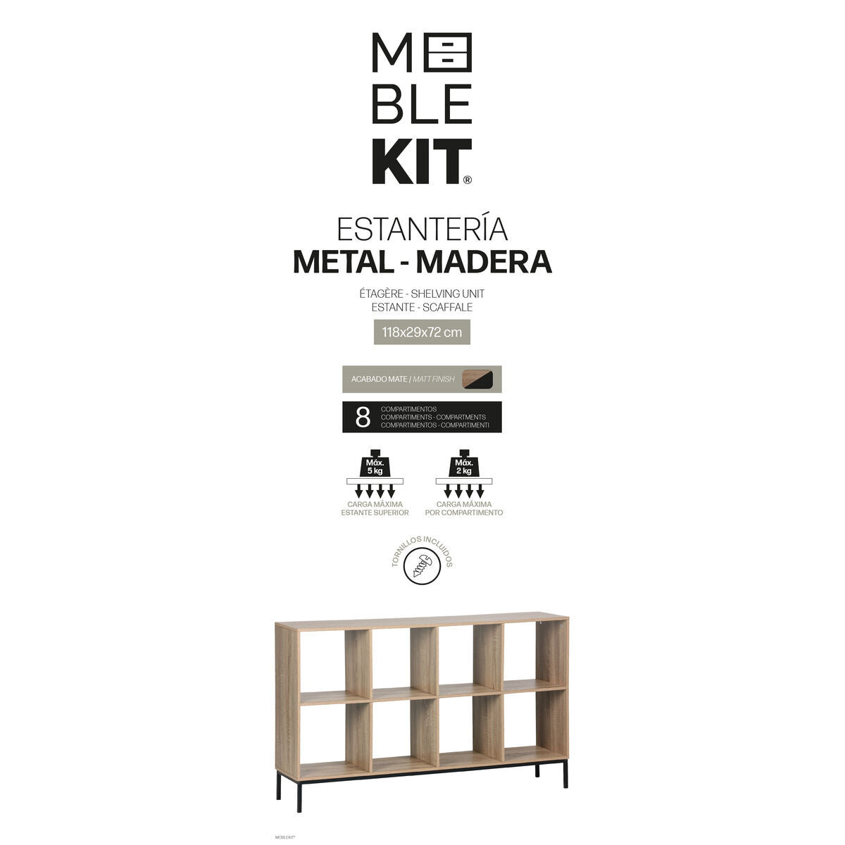 Regál MobleKit hnědá černá dřevo kov 118 x 29 x 72 cm – obrázek 3