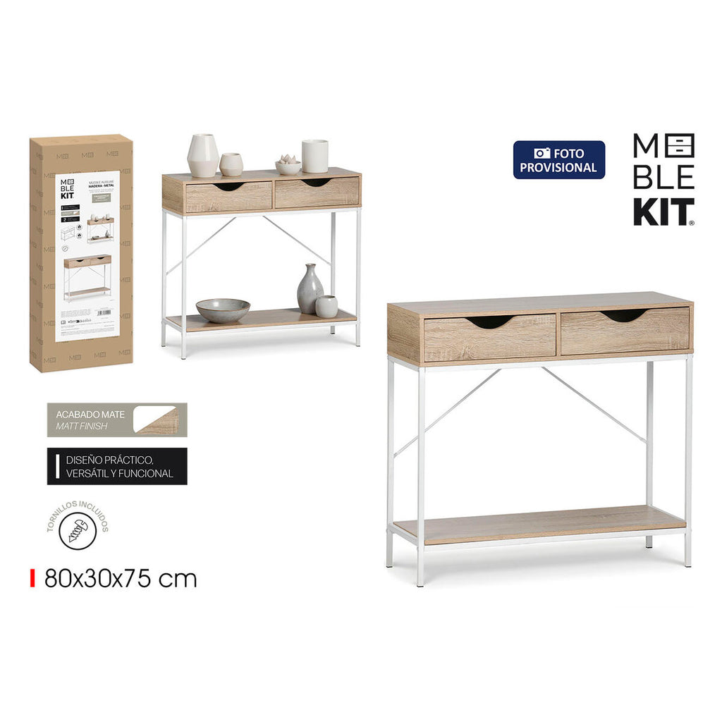 Odkládací stolek MobleKit bílý hnědý 80 x 30 x 75 cm – obrázek 2