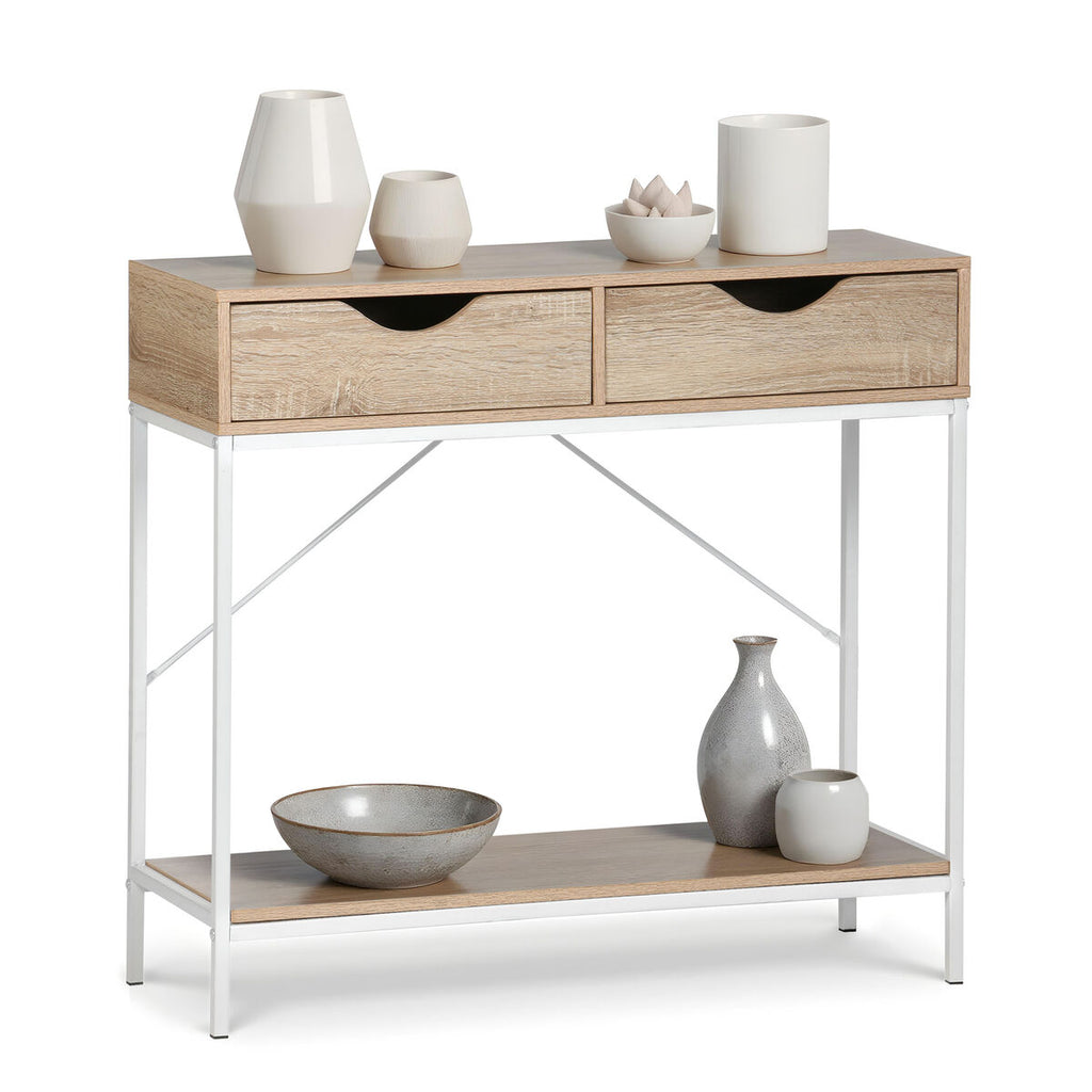 Odkládací stolek MobleKit bílý hnědý 80 x 30 x 75 cm – obrázek 4