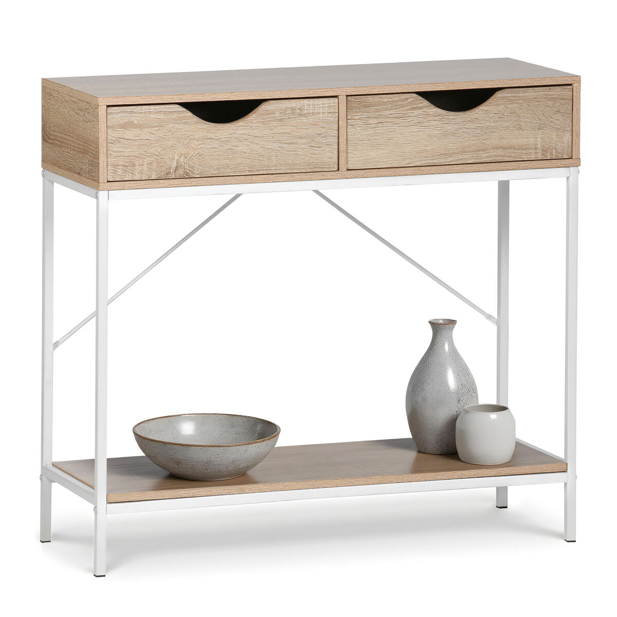 Odkládací stolek MobleKit bílý hnědý 80 x 30 x 75 cm – obrázek 5
