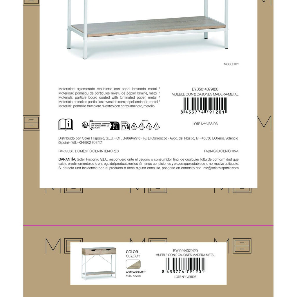 Odkládací stolek MobleKit bílý hnědý 80 x 30 x 75 cm – obrázek 7