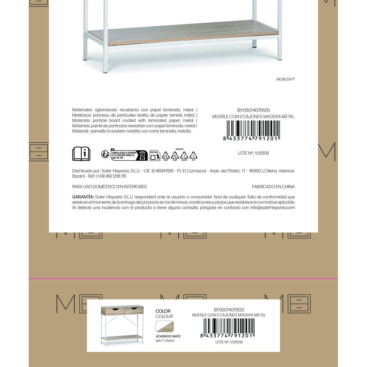 Odkládací stolek MobleKit bílý hnědý 80 x 30 x 75 cm – obrázek 7